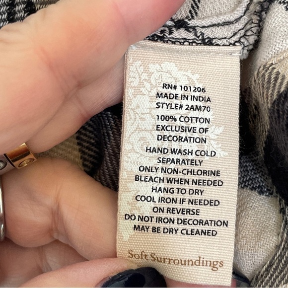 Soft Surroundings Tunic/Dress 100% Cotton Plaid Black/Grey Sequined 3/4 Sleeve S - Picture 15 of 16